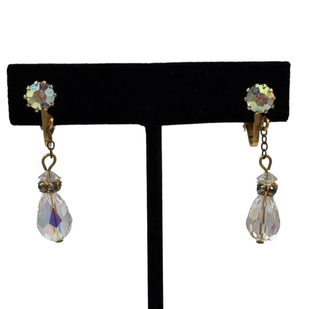 Vintage AB Crystal Dangle Drop Earrings Dressy‎ Glam Eveningwear Sparkle
